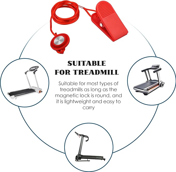 2pcs Universal Magnetic Treadmill Safety Key, Emergency Stop Security Lock with Round Safety Switch Design, Replacement Emergency Stop Mechanism for Most Running Machines