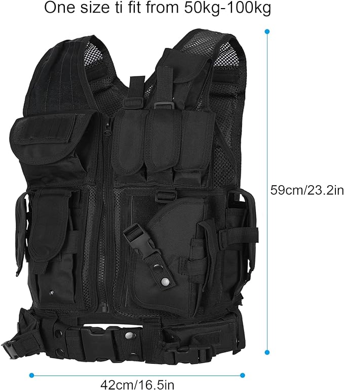Lixada Tactical Vest Lightweight Breathable Polyester Sports Vest Outdoor Training Vest Adjustable for Adults