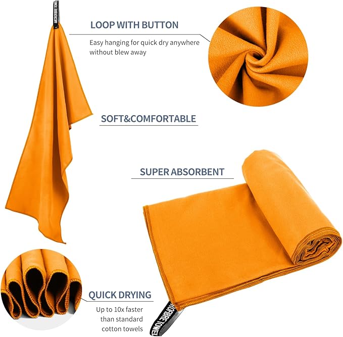 Microfiber Travel Towel (XS:12"×24" -Orange)