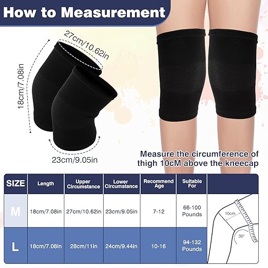 Kids Knee Sleeve Brace, 1 Pair Knee Compression Sleeve Breathable Children Knee Support Pad Elastic Soft Knee Protectors for Volleyball Football Dance Yoga Tennis Running Cycling Climbing(L)