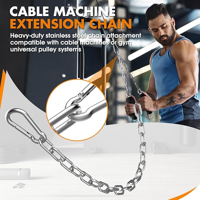 23.6" Gym Fitness Cable Extension Chain, 304 Stainless Steel Cable Machine Extension Accessory, Workout Chain for Home Gym Replacement, Weight Lifting, Triceps Exercise