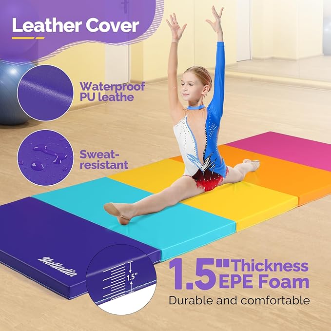 5 Folding Gymnastics Gym Exercise Aerobics Mat 1.5" Thick