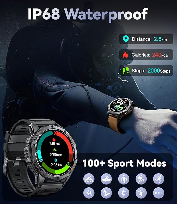 LIGE GPS Military Smart Watch for Men (Answer/Make Calls), 100+ Sports Modes Fitness Smart Watch, LED Flashlight/Compass/45 Days Battery/IP68 Waterproof 1.43'' AMOLED Smartwatch for Android iOS