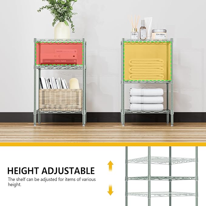 750 lbs 3 Tier Shelf Metal Storage Shelves Shelving Wire Rack Heavy Duty Closet Organizers for Garage Kitchen Bathroom Laundry Light Green 13.8" D x 13.8" W x 25.5" H