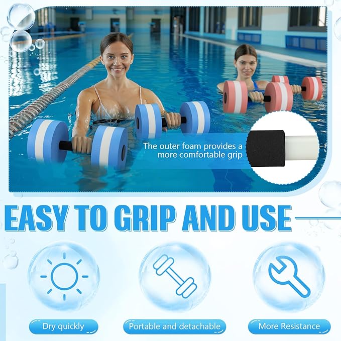 4 Pcs Water Weights Aquatic Exercise Dumbbells for Pool Water Dumbbell Set EVA Foam Pool Weights Dumbbells Resistance Water Aerobics Weight Fitness Barbells Equipment