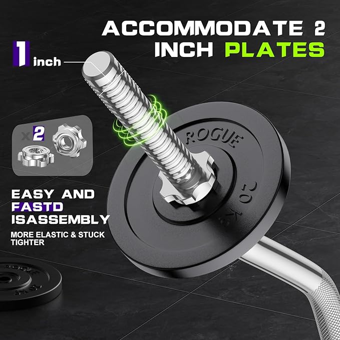 47" EZ Curl Bar Weight Lifting Bar 1-inch Curling -2 Star Collars(280lb Weight