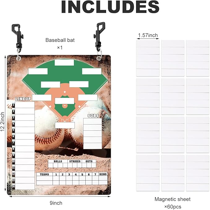 Magnetic Baseball Clipboard for Coaches 60 Lineup