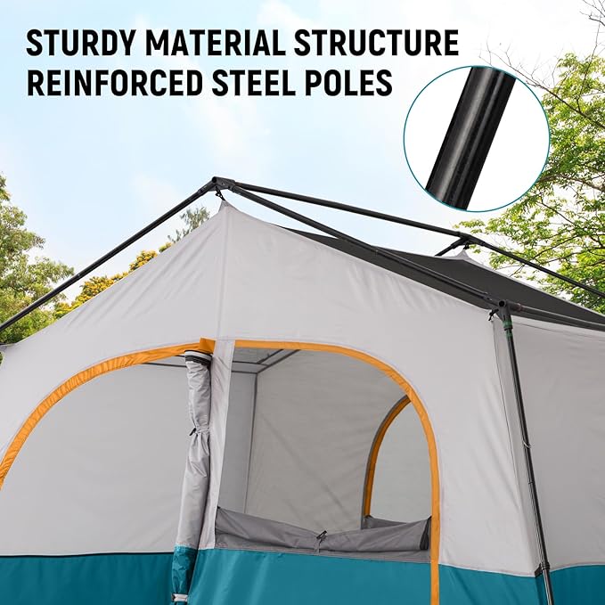 HIKERGARDEN 8 Person Camping Tent - Portable Family Traveling-12'x9'x80in(H)