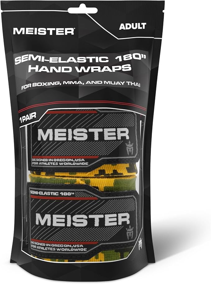 Meister Adult 180" Semi-Elastic Hand Wraps for MMA & Boxing (Pair)