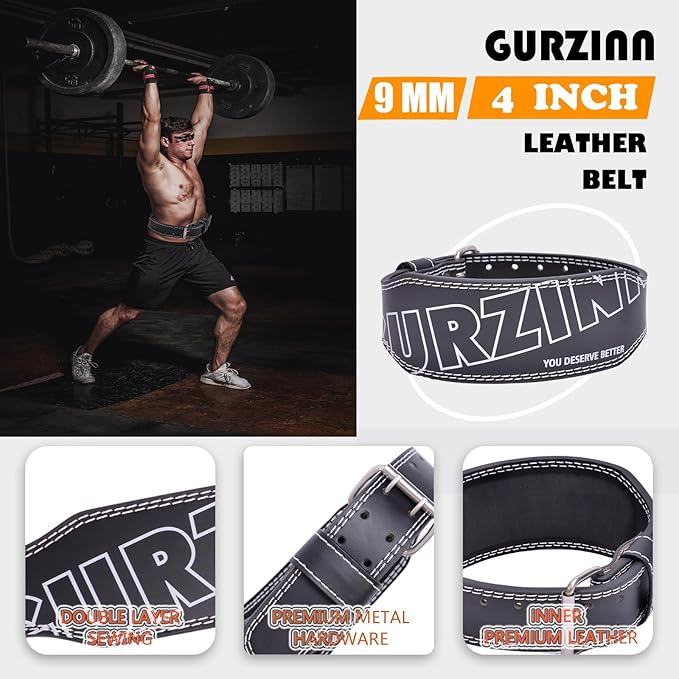 9mm Leather Fitness Weight Lifting Belt for Women&Men 4 Inches