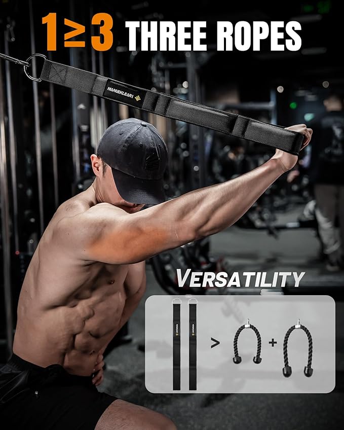 MANUEKLEAR Tricep Rope Cable Attachment Handles, Greater Range of Motion, Tricep Pull Down Rope for Push Downs, Crunches, Facepulls for Professional Gym