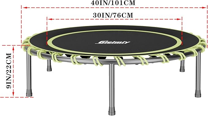 40" Fitness Trampoline with Adjustable Handle Bar Silent Mini Trampoline Bungee Rebounder Jumping Cardio Trainer Workout for Adults - Maximum Load 150 kg