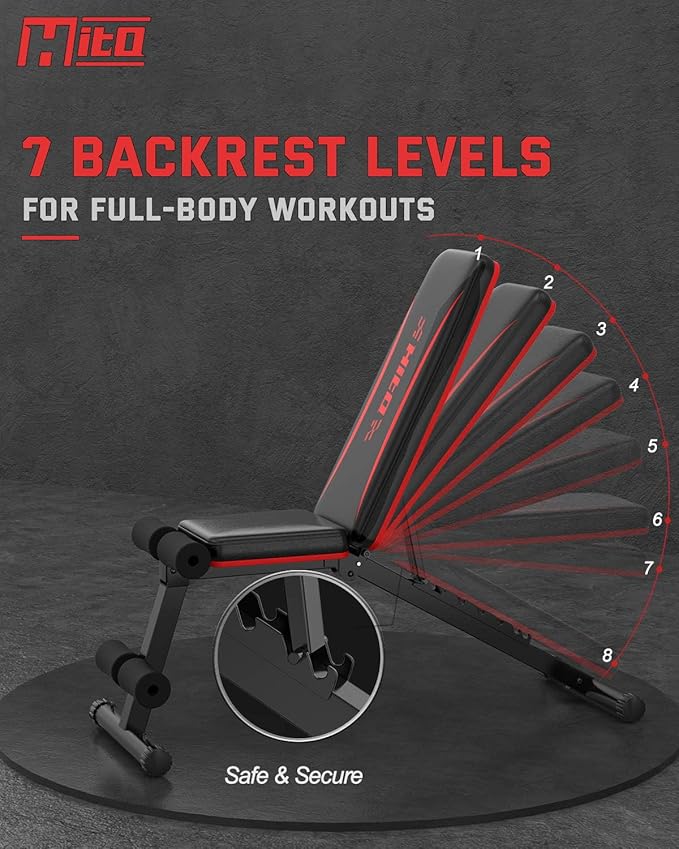 HITOSPORT Adjustable Weight Bench for Full Body Exercise