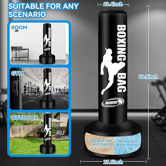 69'' Standing Punching Bag for Adults, Heavy Bag Boxing Equipment Kicking Bag Inflatable Kick Boxing Bag with Stand for Training MMA Muay Thai Fitness
