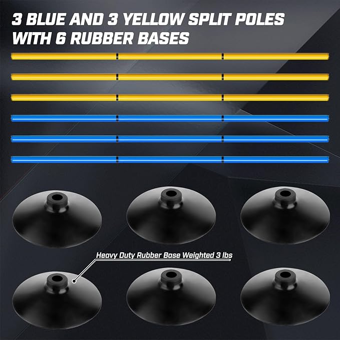 Agility Training Poles Set (Rubber Base with 3.3ft/1m 4.9ft/1.5m Poles)