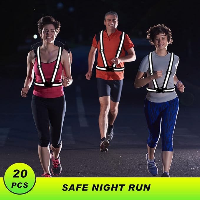 Hercicy 20 Pcs Reflective Vest High Visibility Safety Vests, Adjustable Bright Neon Lightweight Strap Gear (Black)