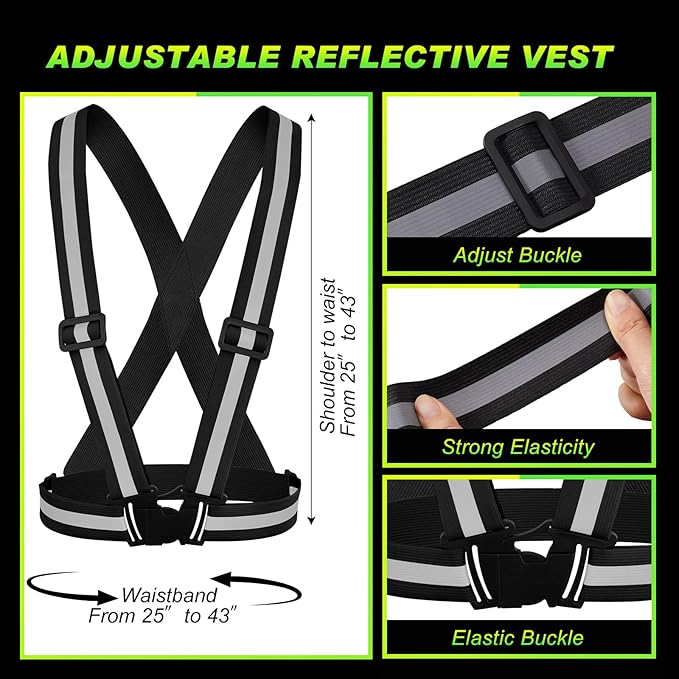 Hercicy 20 Pcs Reflective Vest High Visibility Safety Vests, Adjustable Bright Neon Lightweight Strap Gear (Black)