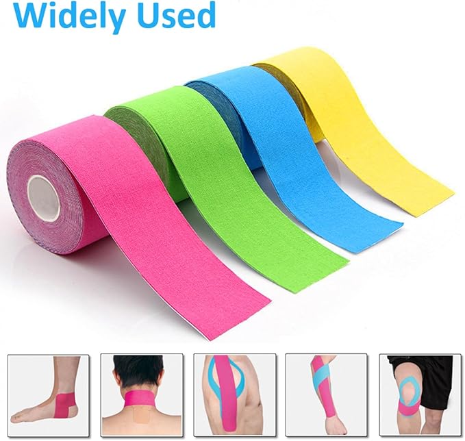 4 Pack Kinesiology Tape, Athletic Tape Supports Protects Muscles, Knees, Shoulders & Plantar Fasciitis, Waterproof & Hypoallergenic Kinesiology Tape (Black)