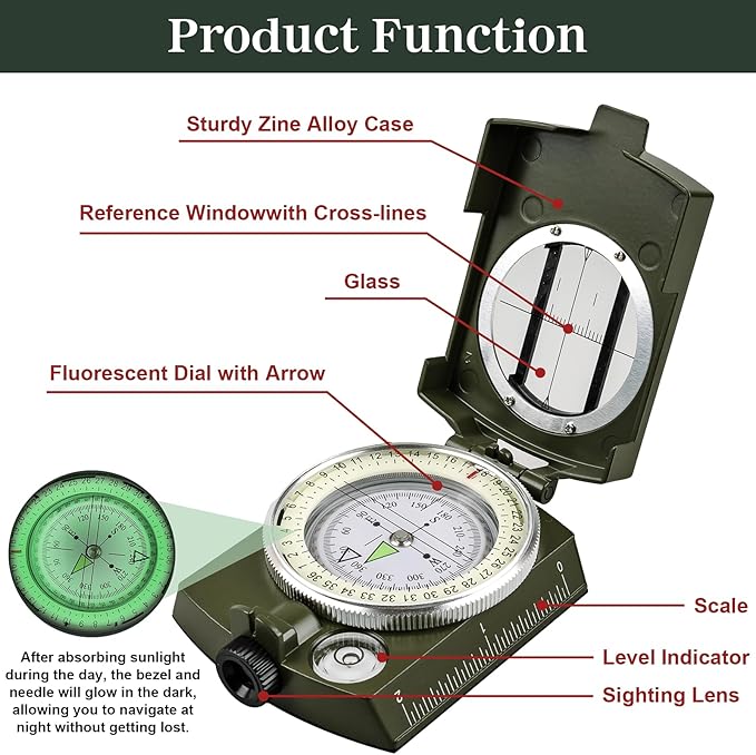Hiking Compass for Survival with– Waterproof Durable and