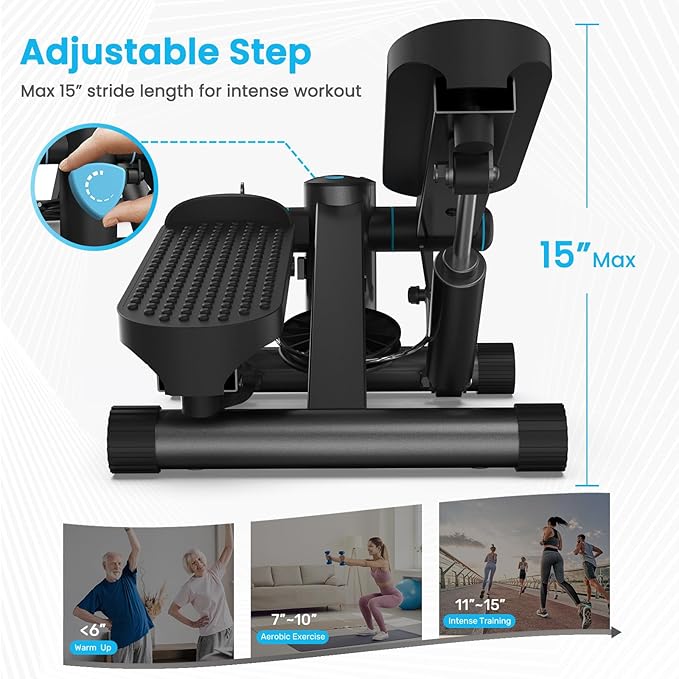 Mini Steppers for Exercise at Home, Stair Stepper Machine with Resistance Bands, 330 lbs Capacity, and LCD Monitor for Home Workout, Full Body Cardio and Walking
