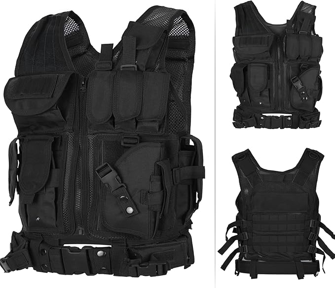 Lixada Tactical Vest Lightweight Breathable Polyester Sports Vest Outdoor Training Vest Adjustable for Adults