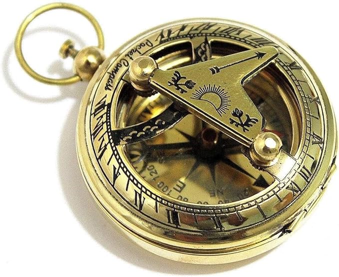 2" Nautical Brass Sundial Compass Antique Push Button