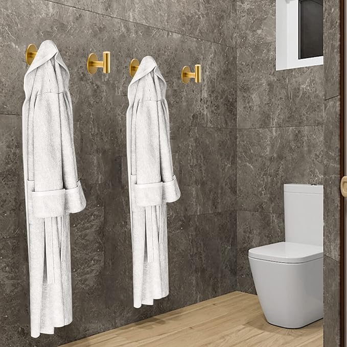 Adhesive Hooks Brushed Gold SUS304 Stainless Steel Towel 4 Pack