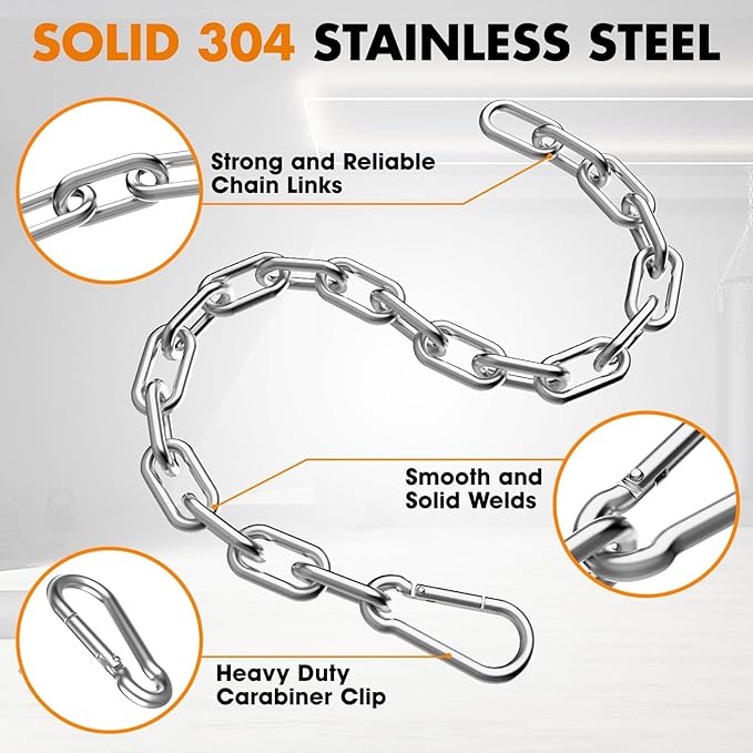23.6" Gym Fitness Cable Extension Chain, 304 Stainless Steel Cable Machine Extension Accessory, Workout Chain for Home Gym Replacement, Weight Lifting, Triceps Exercise