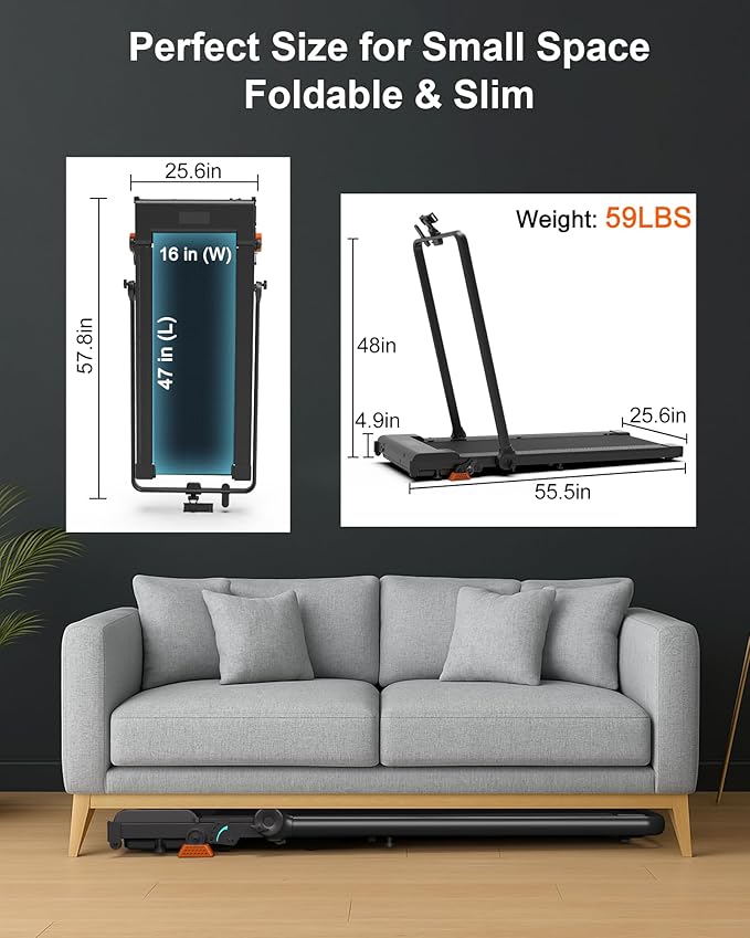 Lichico Walking Pad Under Desk Treadmill,Portable Small Treadmills for Home and Office,Super Quiet Brushless Motorized Walking Jogging Running Machine with Remote Control
