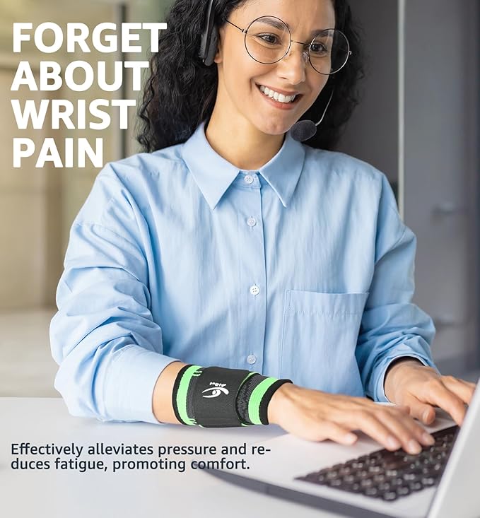 HiRui Wrist Brace Wrist Wraps Compression Wrist Strap, Wrist Support for Work Fitness Weightlifting Sprains Tendonitis, Carpal Tunnel Arthritis, Pain Relief, Adjustable Wristbands 2 PACK (Green, M)