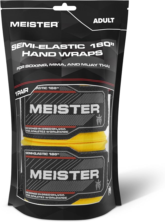 Meister Adult 180" Semi-Elastic Hand Wraps for MMA & Boxing (Pair)