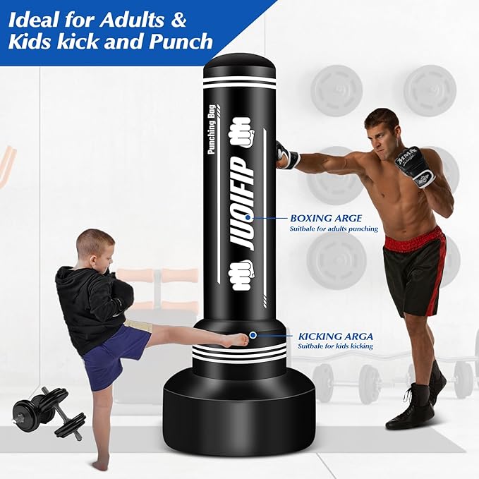 Heavy Punching Bag with Stand Adults Teens, 70" Freestanding Punching Bag with Boxing Gloves and Electric Air Pump, Women Men Standing Inflatable Boxing Bag for Training MMA Thai Fitness