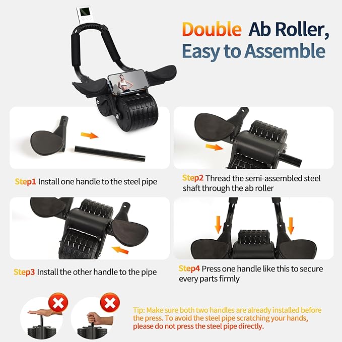 Ab Roller Wheel,with Timer Automatic Rebound Abdominal Wheel,Elbow Support Abs Roller Wheel Core Exercise Equipment