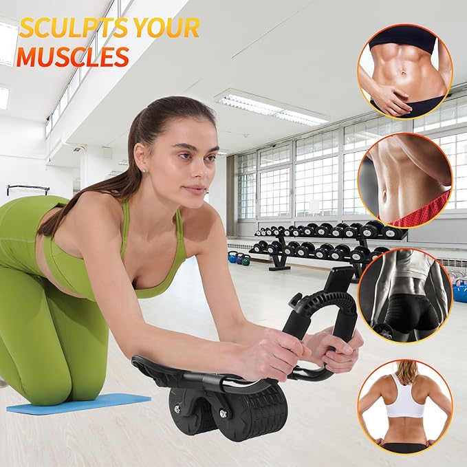 Ab Roller Wheel,with Timer Automatic Rebound Abdominal Wheel,Elbow Support Abs Roller Wheel Core Exercise Equipment