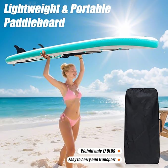 10' Inflatable Stand Up Paddle Board, Ultra-Light Wide Yoga Board for All Skill Levels with Premium SUP Paddleboard Accessories, 84L Waterproof Bag, Non-Slip Comfort Deck for Youth & Adults