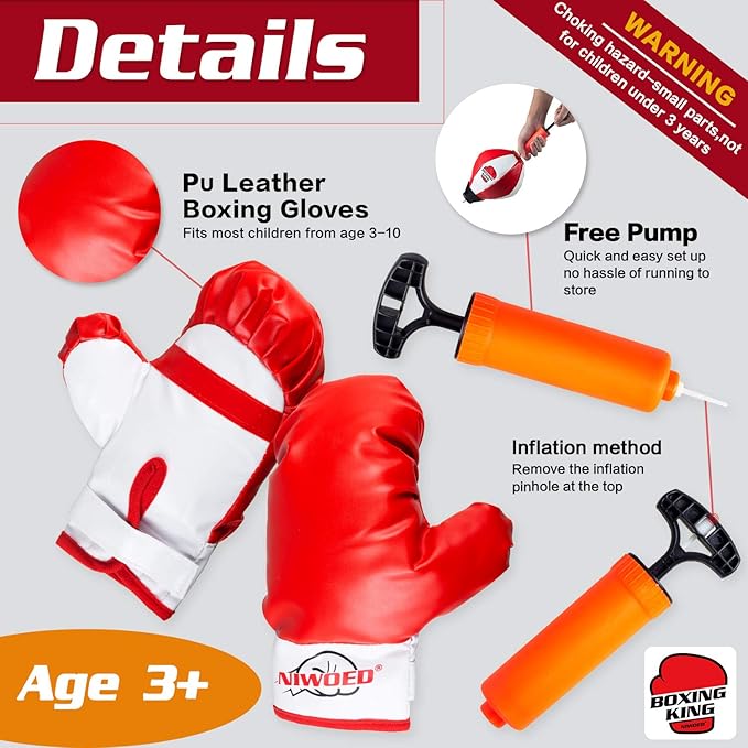Kids Boxing Set with Stand, Includes Boxing Gloves, Punching Ball & Adjustable Stand, Sensory Sports Toys, Ages 3-10