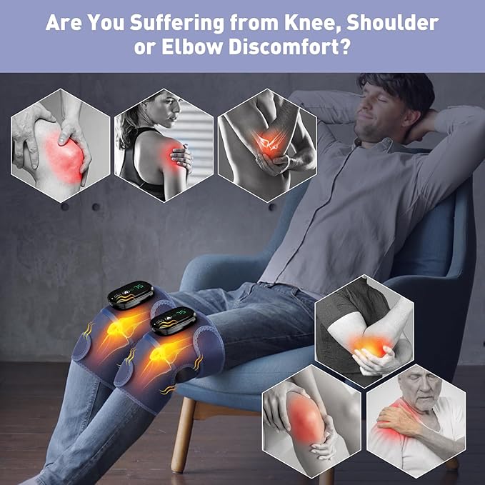 MOAJAZA Cordless Knee Massager Heated Shoulder Brace, Knee Heating Pad for Arthritis with Vibration (Pack of 2 Blue)