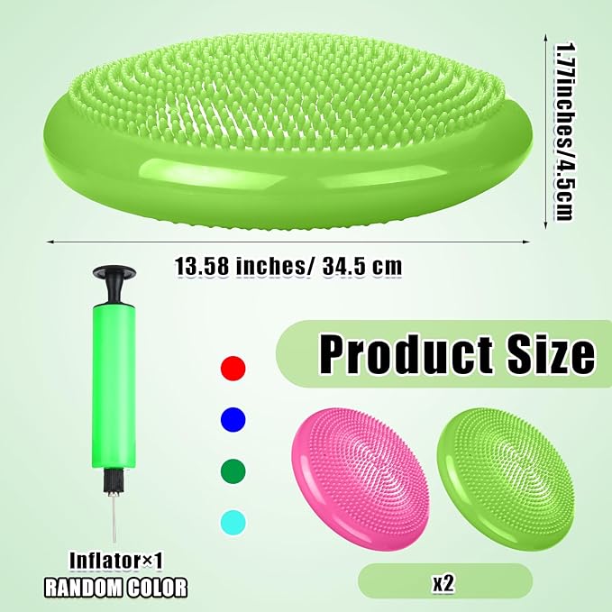 2 Pcs Wiggle Seat Inflated Wobble Cushion Flexible Balance Disc with Air Pump for Core Stability Strengthening Improving Posture Physical Exercise