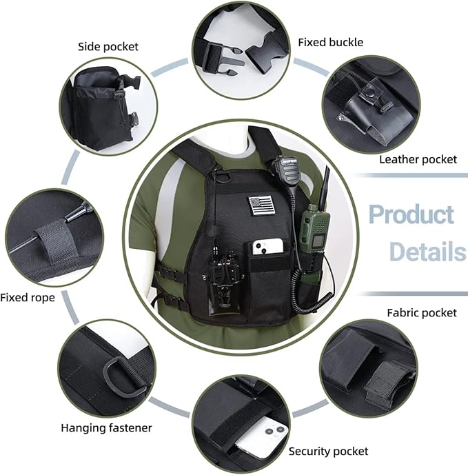 Heavy Duty Radio Harness Holder Tactial Chest Tool 3D Mesh UV5R Motorola