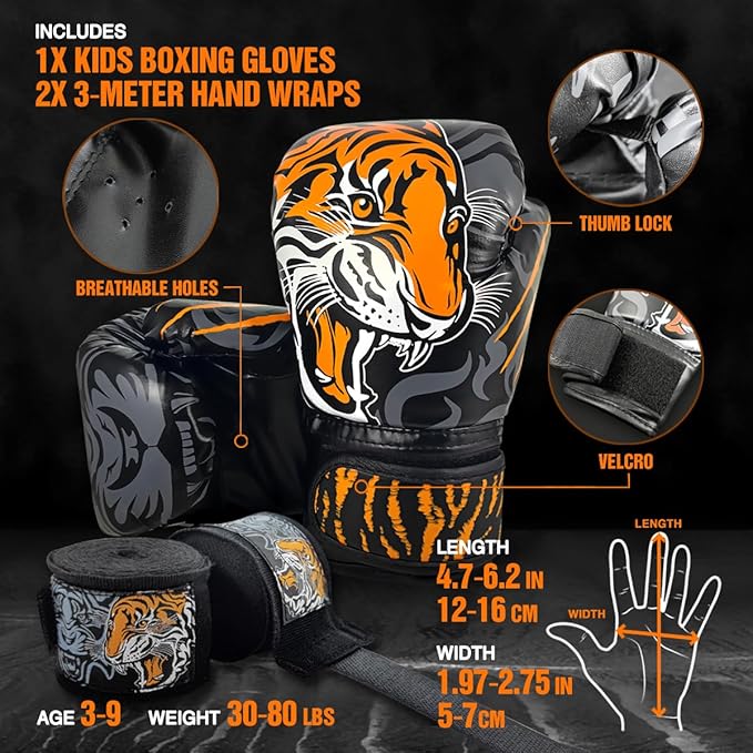 Kids Boxing Gloves with Handwraps, 3-8 Years Girls & Boys, Training Boxing Set, Punching Gloves