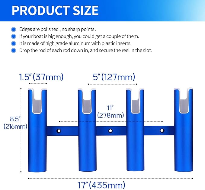Marinebaby Fishing Rod Holder Aluminum, 3/4 Link Tube, Aluminum 4 Rod Rack, Suit Boats & Yacht