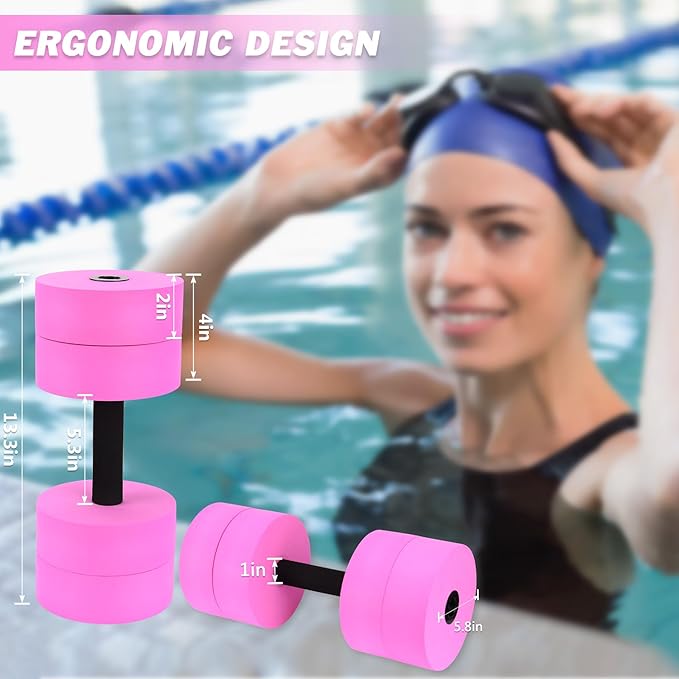 Hikeen Aquatic Exercise Dumbbells Water Dumbbell Pool Resistance Aquatic Fitness Barbells with 4 High-Density EVA Foam Pool Weights Dumbbells, for Water Aerobics Weight Loss