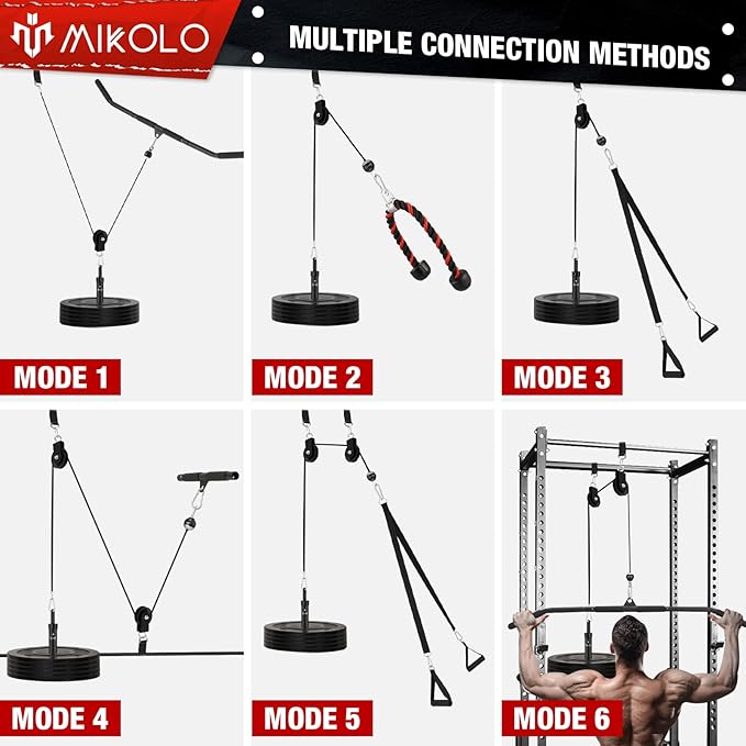 Mikolo Upgraded Weight Lift Pulley System - LAT Pulley Attachments with Adjustable Length Cable for Full Body Training, Home Gym Set, 2023 Version