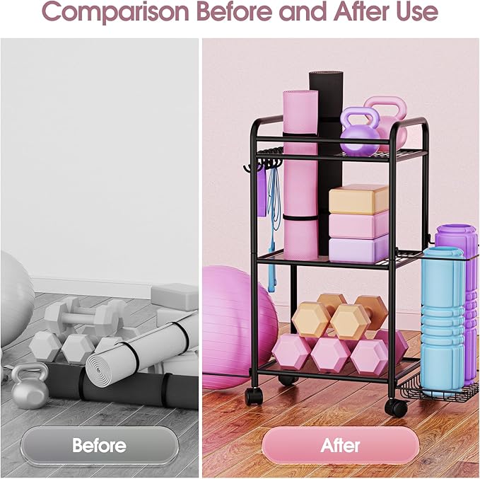 Highpro Home Gym storage Rack - Gym Equipment Storage Rack for Yoga Mat Yoga Ball Dumbbells Kettlebells Foam Roller Yoga Strap and Resistance Bands Workout Equipment Organizer