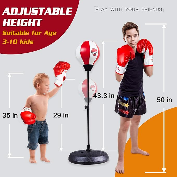 Kids Boxing Set with Stand, Includes Boxing Gloves, Punching Ball & Adjustable Stand, Sensory Sports Toys, Ages 3-10