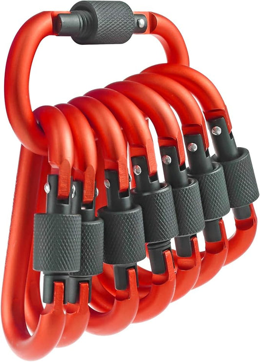 10 Pack Aluminum D Ring Key Rings Hiking Clips Locking Carabiner for Hiking Camping Fishing and Outdoor Use,Clips with Screw Gate Multicolored