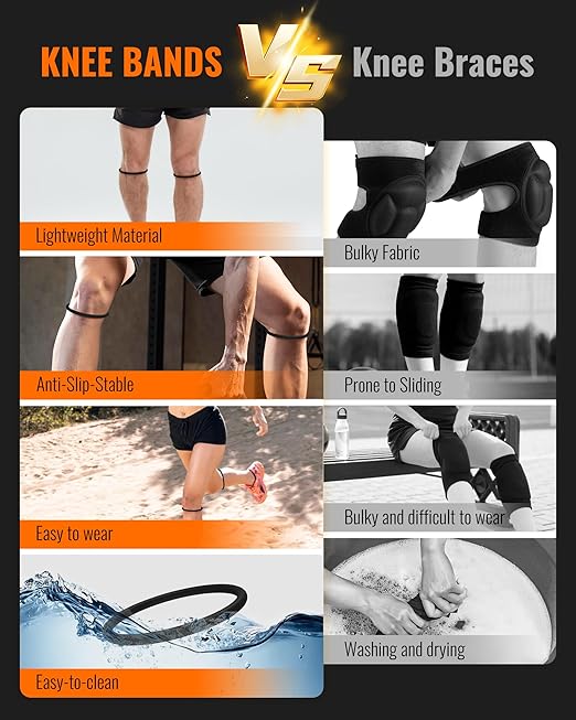 2PCS Patellar Tendon Support Strap for Knee Pain Relief, Keen Bands for Basketball, Running, Tennis, Soccer and Hiking, Silicone Patella Band for Women and Men, Includes Storage Bag (Black)