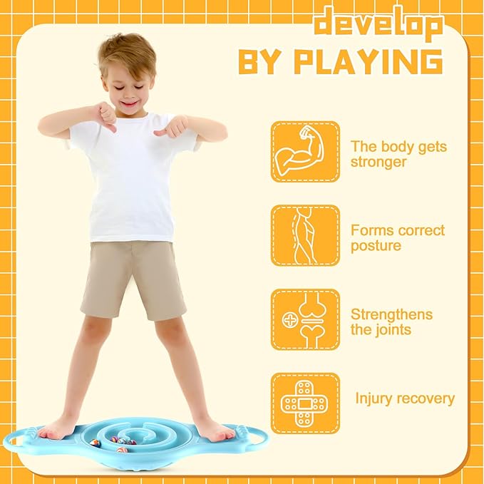 Maze Balance Board for Kids Plastic Wobble Rocker Balance Board with Mini Balls Load 220lb Balance Game with Handles for Toddler Balancing Exercise Equipment Game, 24.5 x 11.8 Inch