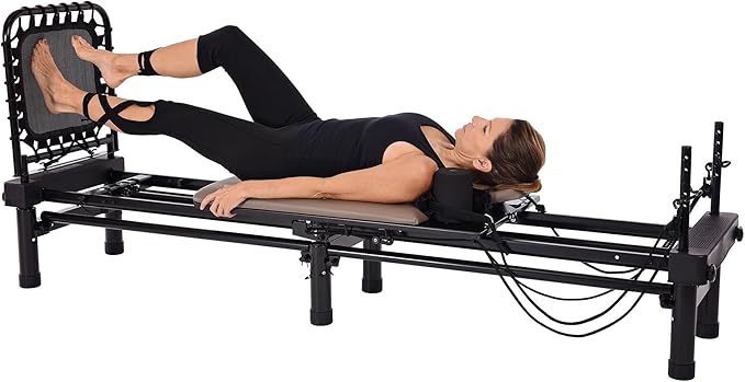 AeroPilates Reformer - Pilates Reformer Workout Machine for Home Gym - Cardio Fitness Rebounder- Up to 300 lbs Weight Capacity, Gray
