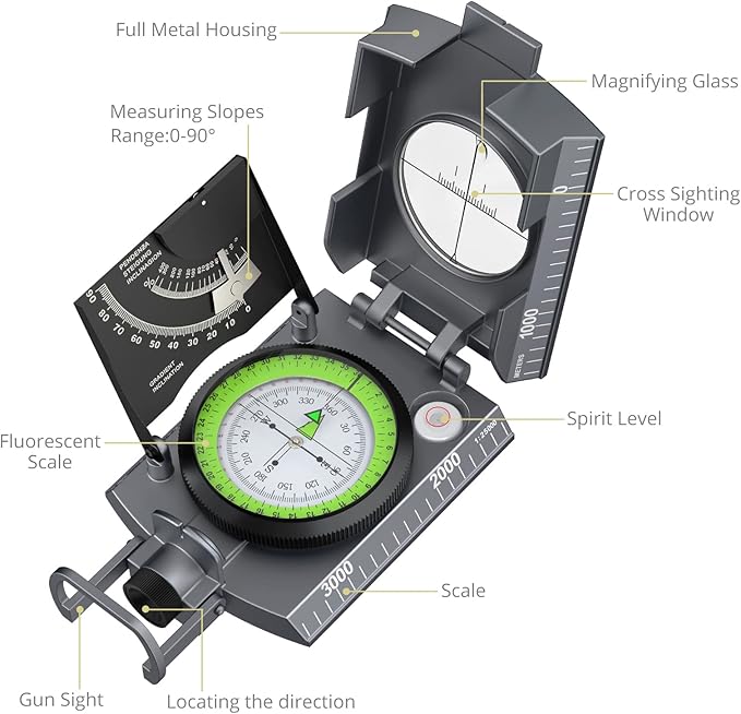 Military Compass with Carry Bag Inclinometer Multifunctional Sighting
